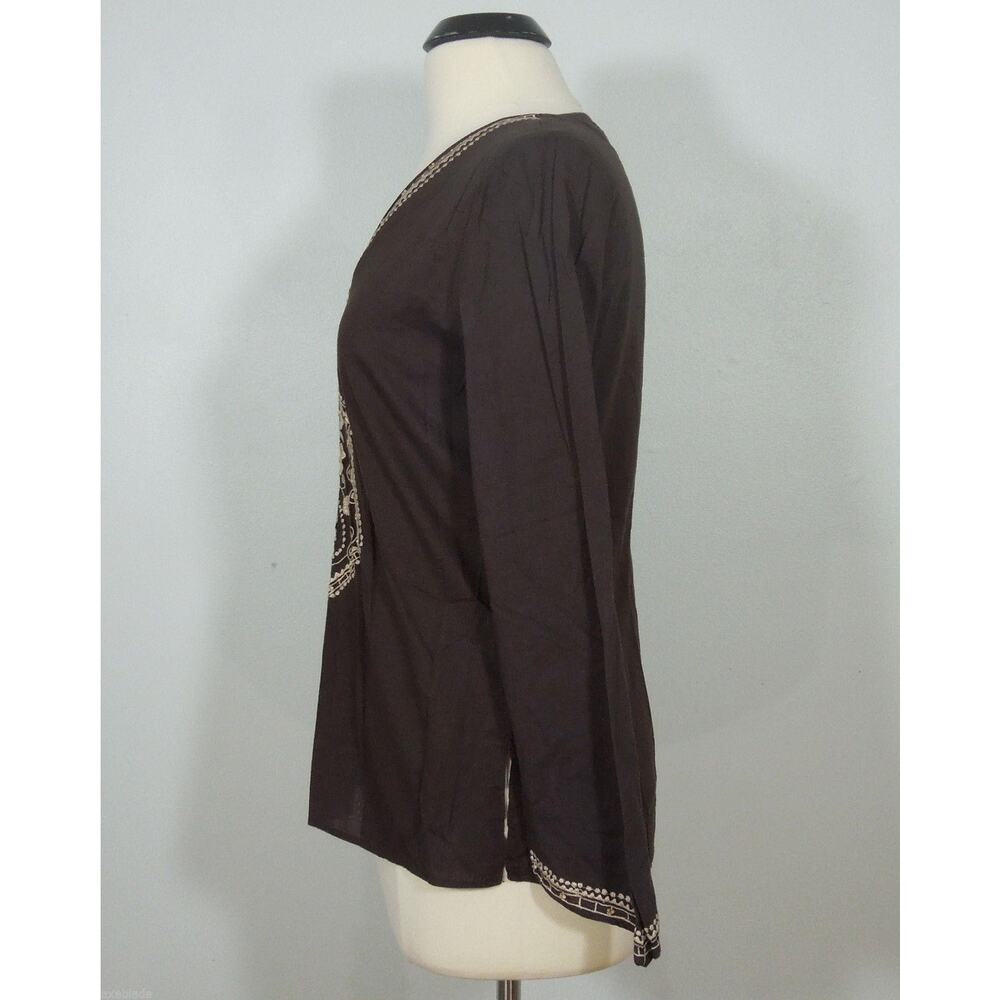 TRILOGY Blouse M MEDIUM Rampage Clothing Embroidered Brown V-Neck - Picture 4 of 7